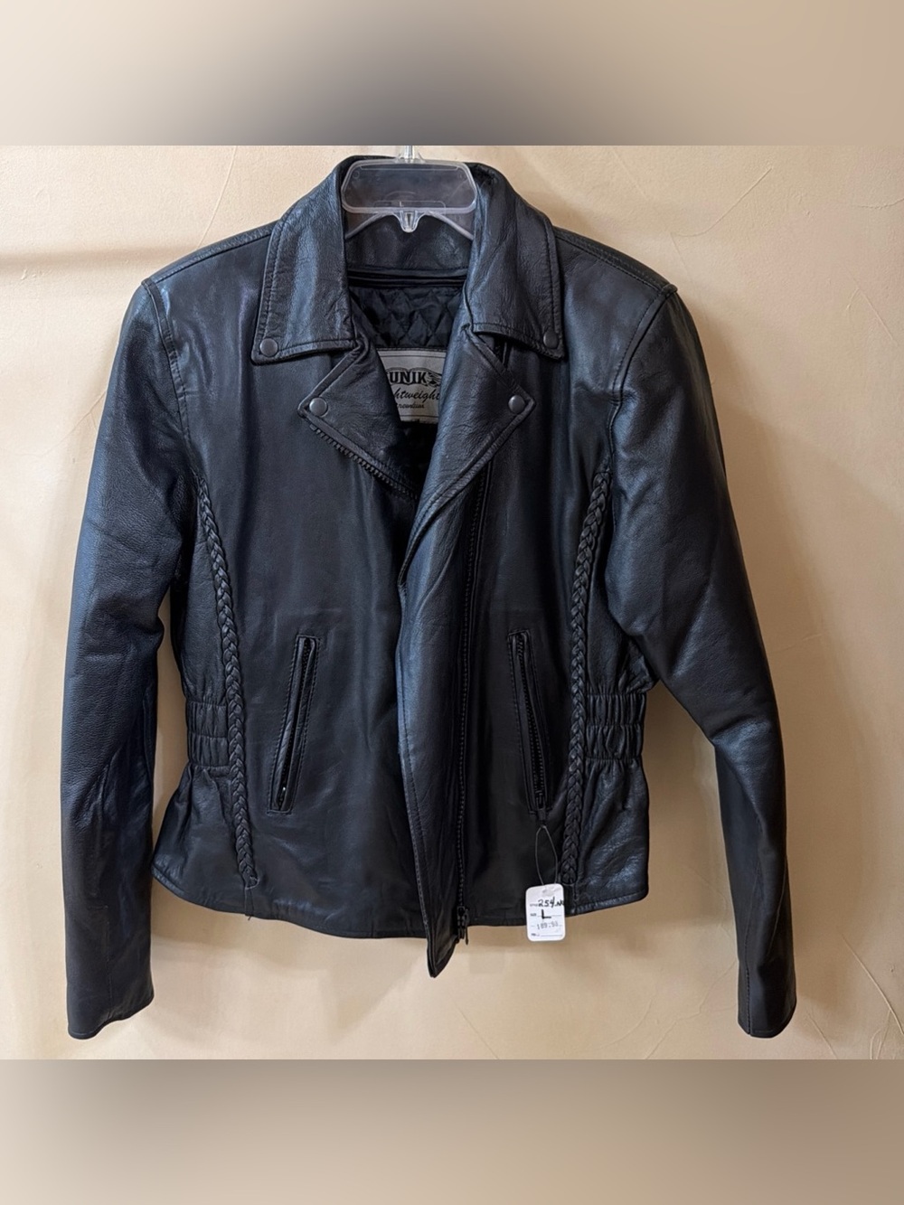 Women’s Leather Motorcycle Jacket Large  Unik Lightweight Premium.